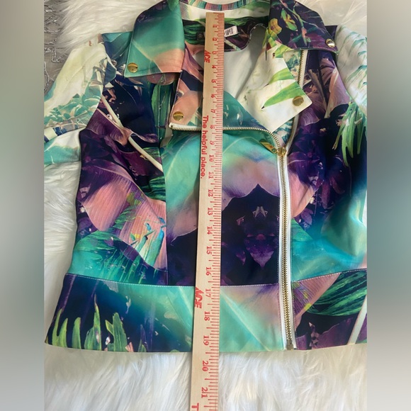 Jennifer Lopez Sz XS Green, Pink, White Palm Leaf Design Women’s Jacket - Picture 5 of 8